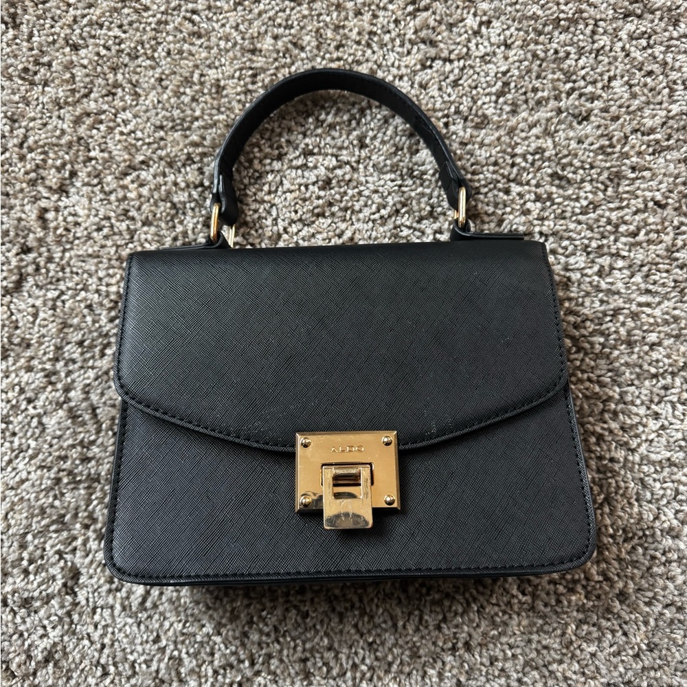 Aldo night out black mini bag adjustable strap leather with gold accents
